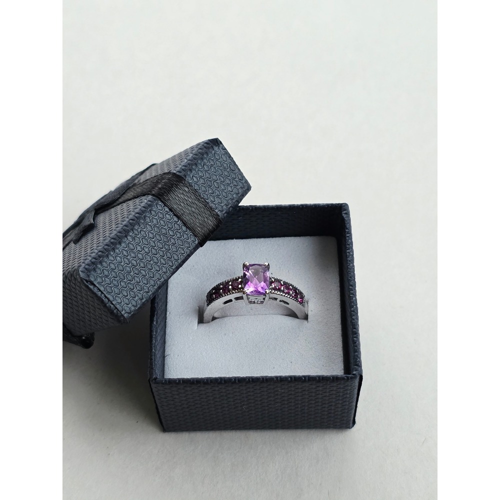 Sterling Silver Amethyst Pink Sapphire Ring February Birthstone Size 7